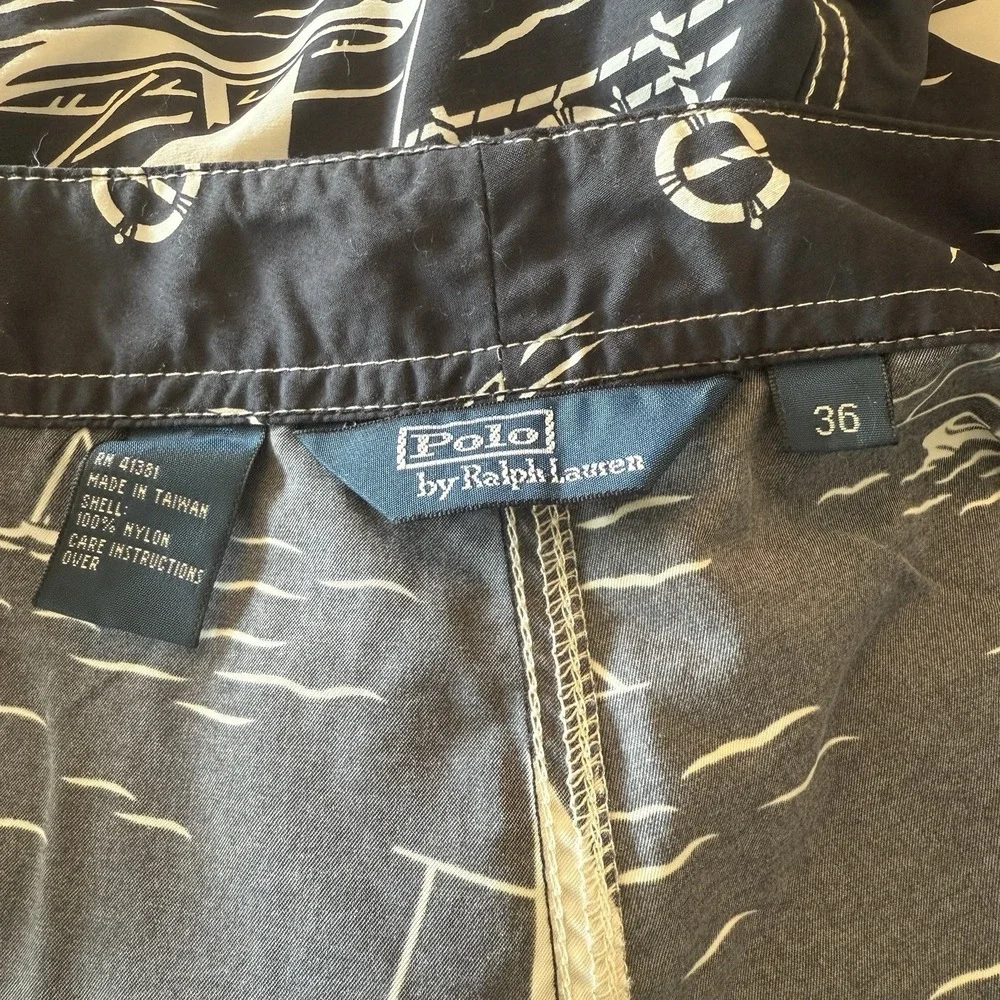 Ralph Lauren Polo Mens 36 Navy Nautical Swim Trunks Board Shorts‎ Sailboats Surf